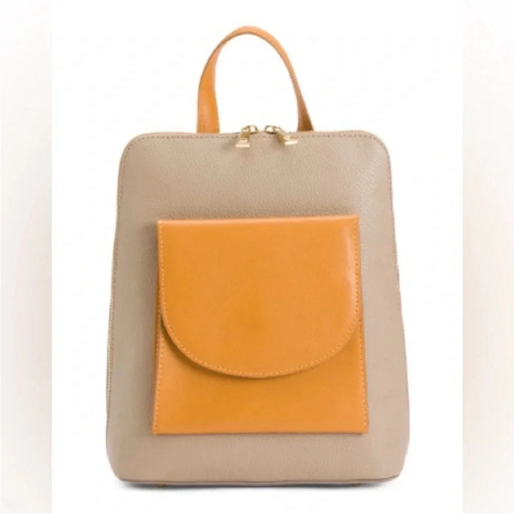 Divina Firenze Pebbled Leather Mini Backpack Purse Grey Camel Brown